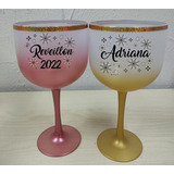 Kit 2 Taça De Gin Degradê Rose Gold  Personalizada