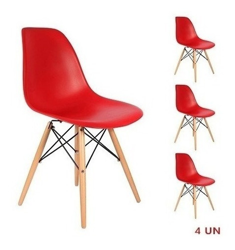 Kit 4 Cadeiras De Jantar Charles Eames Eiffel Pé Madeira Top