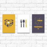 Kit 3 Quadros Decorativos Cozinha Gourmet Frases 60x40cm