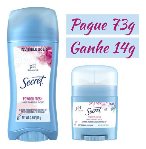 Desodorante Secret Kit Invisible Solid Powder 73g + 14g-eua