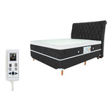 Colchão Magnético Casal 1,38x1,88 Massageador Cromoterapia Energia Bio Quântica Infra Vermelho + Cama Box + Cabeceira Cor Cinza