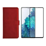 Capa Carteira Flip Vermelha Para Galaxy S20 Fe + Pelicula