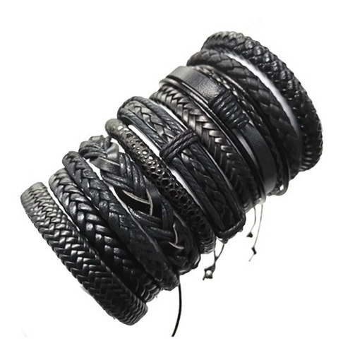 Manilla Pulsera Brazalete Cuero Negro Guitarra Rock Hombre