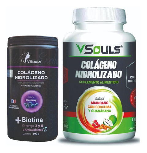 2 Botes Colágeno Hidrolizado Vsouls ® Arandano Y Blueberry