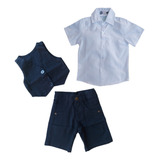 Kit Camisa Manga Curta Colete Bermuda Sarja Infantil