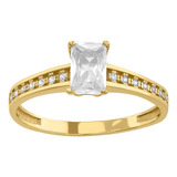 Anillo De Compromiso Oro De 10 Kilates Zirconia Rectangular