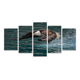 Quadro Mosaico Kit Lago Sala Quarto Natureza Aguia Voando