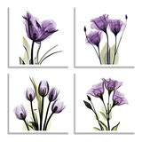 Hlj Art 4 Paneles Elegante Tulipán Púrpura Flor Lienzo Impre