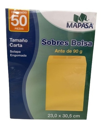 50 Sobres Carta Amarillo 23 X 30.5 Mapasa Solapa Engomada 