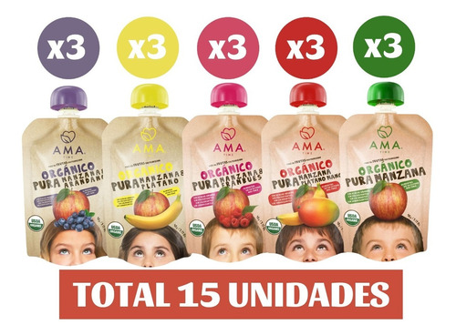 Ama Mix Pure De Fruta Orgánico Papilla Colado 15x90grs 