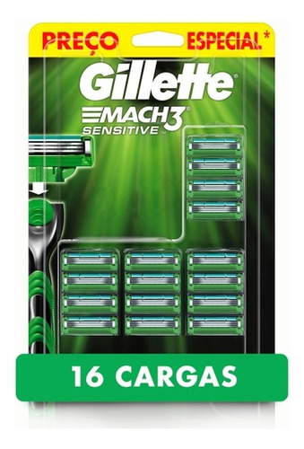 Carga Para Aparelho De Barbear Mach3 Sensitive 16un Gillette