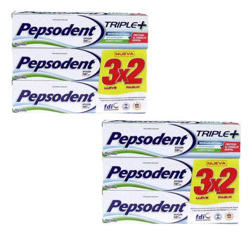 Pack X2 Pasta Dental Pepsodent Triple+ De 90g X6 Und.