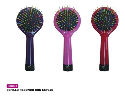 3 X - Peine Cepillo Para Cabello Con Espejo - Redondo