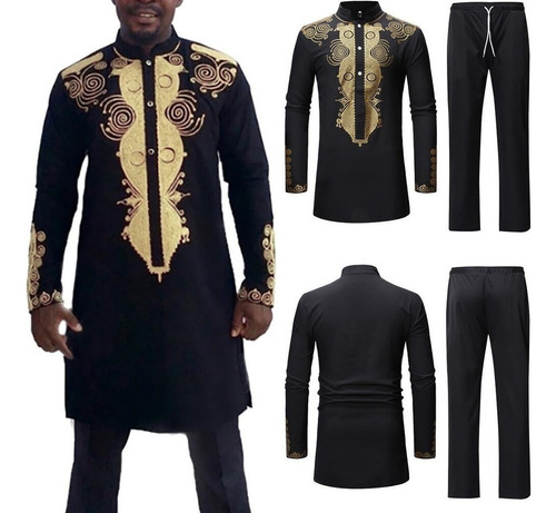 Traje De Camisa Dashiki Con Estampado Africano De Lujo Para