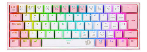 Teclado Gamer Redragon Fizz Rainbow K617-rgb-wp Rosa 60%