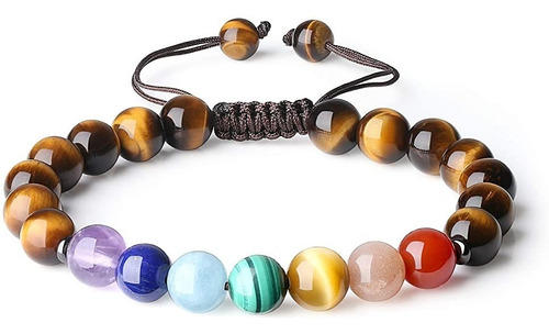 Pulsera Piedra Natural 7 Chakras Ojo De Tigre 8mm