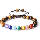 Pulsera Piedra Natural 7 Chakras Ojo De Tigre 8mm