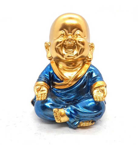 Buda Baby Meditando Dourando Azul Brilhante Buda 9 Cm