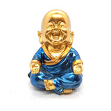 Buda Baby Meditando Dourando Azul Brilhante Buda 9 Cm