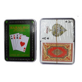 Baraja Poker Tipo Casino + Estuche Metálico Juego De Cartas 
