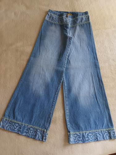 Pantalón Jean Mujer - Modelo Oxford - Estampado Y Bordado