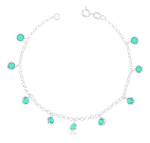 Pulseira Feminina Prata 925 Ponto De Luz Pedrinhas Turmalina