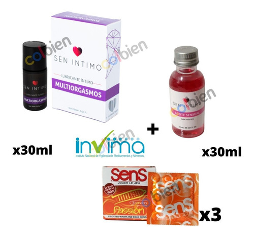 Lubricante Intimo Multiorgasmo + Aceite Masaje + Condones X3