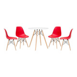 Kit Mesa Jantar Eames Wood 70 Cm 4 Cadeiras Eiffel Cores Cor Da Tampa Mesa Branco Com Cadeiras Vermelho