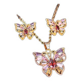 Conjunto De Joyas Dije Mariposa Cristal Zircón Diamante Oro