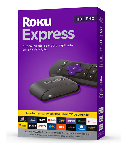 Roku Express 3960br Full Hd Conversor Smart Tv Com Controle