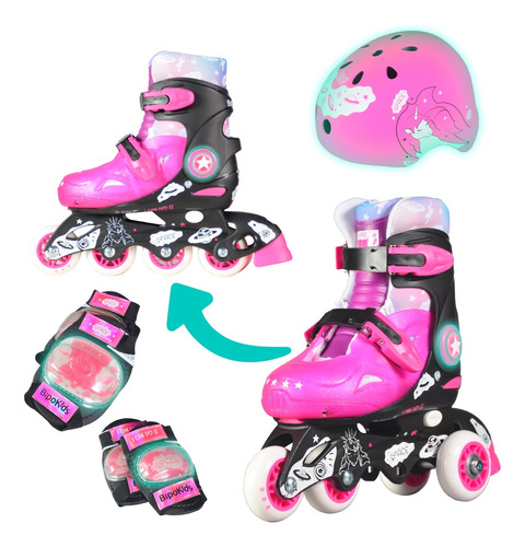 Roller Patin Casco Codera Luces Niño Brilla En La Oscuridad