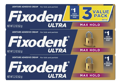 Fixodent Ultra Max Hold Adhesivo Dental  62g  3 Pack