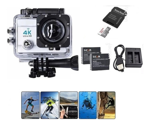 Câmera Filmadora Esporte 4k À Prova D'água+ 64gb+ 2 Baterias
