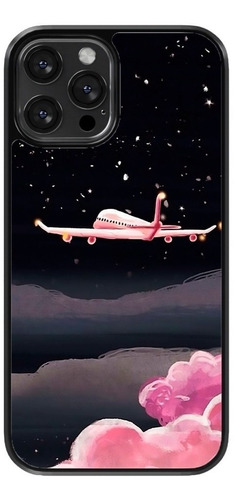 Funda Para Celular Houston Avion Rosa Nubes Fondo Negro Ciel