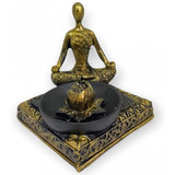 Incensário Quadrado Buda Yoga Dourado 8cm Em Resina