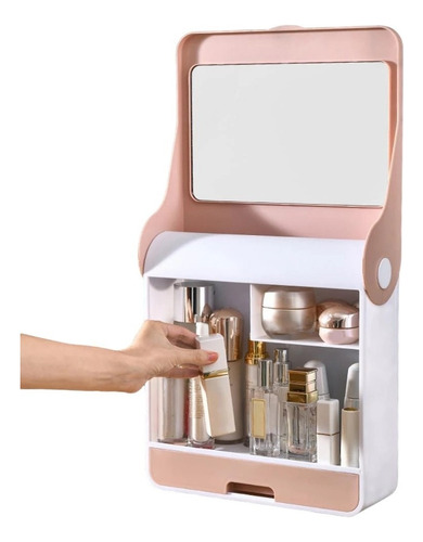 Organizador De Maquillaje Cosméticos Soporte De Pared Color Rosa Claro