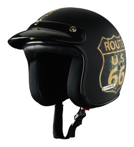 Casco Vertigo Vintage Ruta 66 Negro Mate M Unom 24708