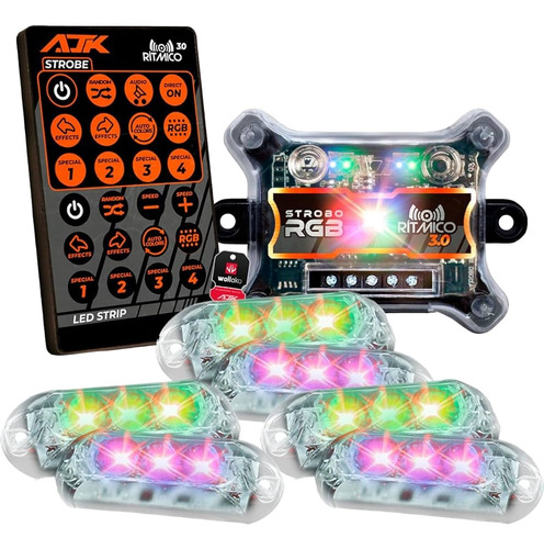 Strobo Ajk 3.0 Rgb Ritmico 6w Led Som Automotivo 8 Cores