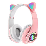 Fone De Ouvido Gatinho Bluetooth Rosa Led Feminina Infantil