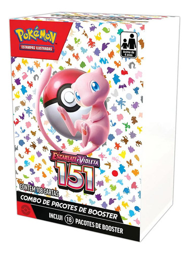 Combo 18 Pacotes Pokémon Booster 108 Cartas - 151 Copag