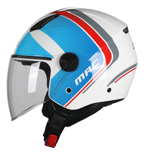 Casco Moto Abierto Mac Beat Cyrus Brillo Blanco Celeste