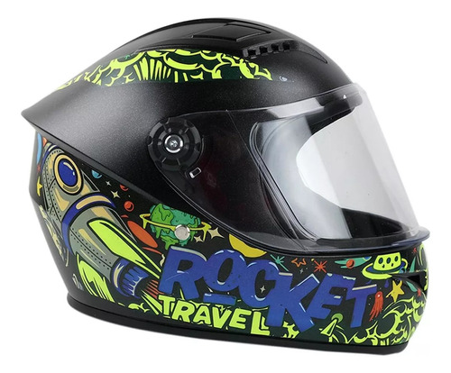 Casco Infantil Ghira Gh1300 Azul Verde Rocket Travel Cerrado