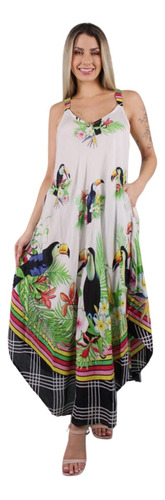 Vestido Indiano Trapézio Tropical 175a Decote V Com Alcinha