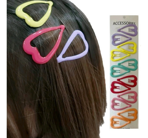 Set Pinches Clip Para El Cabello 12 Unid - Diseño  Corazón