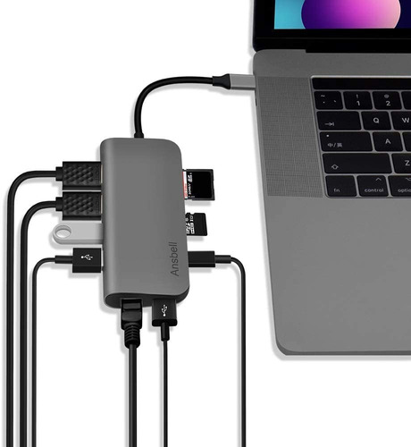 Usb C Concentrador Ethernet 9 En 1 Adaptador De Alumini...