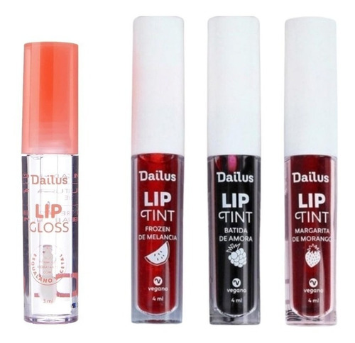 Lip Tint E Lip Gloss Dailus Kit 4 Unidades Envio Imediato