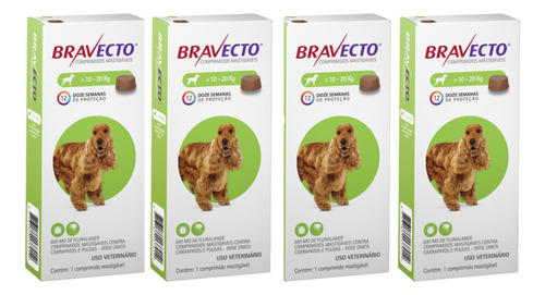 04 Bravecto Cães De 10 A 20kg 500mg Antipulgas E Carrapatos