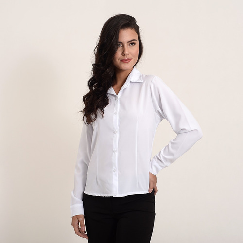 Camisete Social Branca Ou Preto Feminino Manga Longa