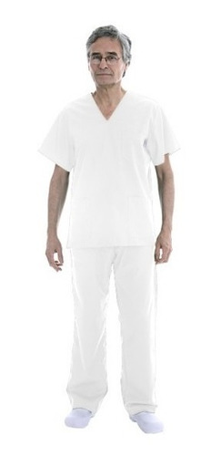 Ambo Blanco Escote En V Suedy Tela Arciel Unisex Uniforme