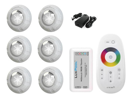 Kit Iluminação Piscina Com Controle + 6 Leds Rgb 9w + Fonte